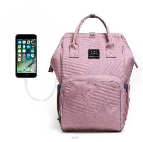 USB Pink Аутентичные сумки для подгузников для мам, большой дорожный рюкзак для подгузников с защитой от потери на молнии, сумки для кормления детей, дропшиппинг - Цвет: USB Pink
