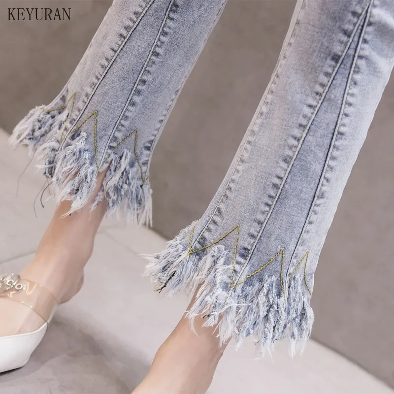 

Tassel High Waist Jeans Woman Skinny Elasticity Flare Jeans Skinny Irregular Casual Plus size Pants Denim Fashion Trousers Femme