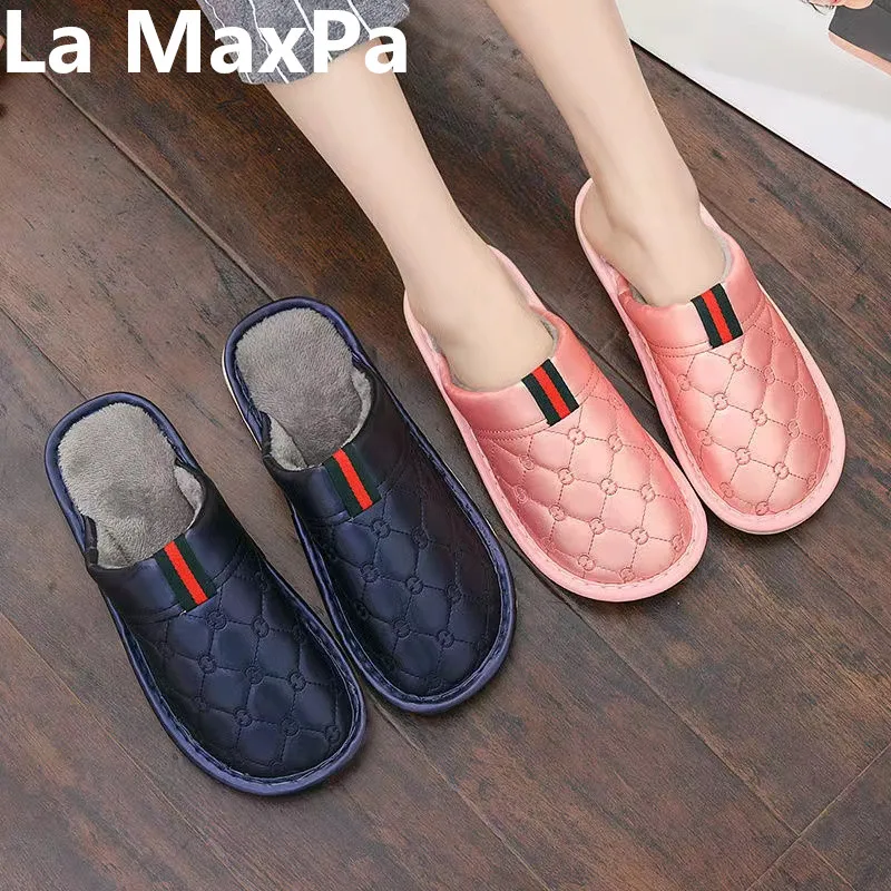 

Waterproof Non-Slip Home Slippers Winter Warm Women Indoor Cotton Men Anti-slip Ladies Soft Slides Memory Foam Couples Shoes