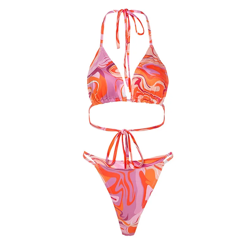 

Hollow Out Women Top Sexy Patchwork Shirt Splicing Flared Sleeves Lace Up Bandge Print 2021 Autumn V Neck Slim Blouse