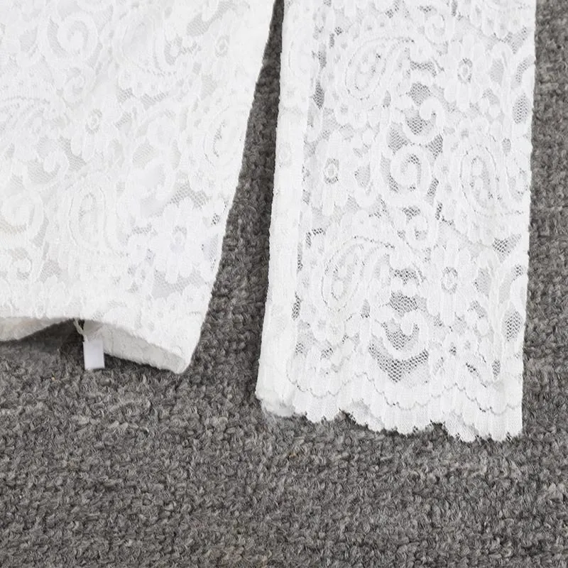 

Women Stand Collar Hollow Lace Shirts Ladies Bottoming Casual Spring White Blouses Topse