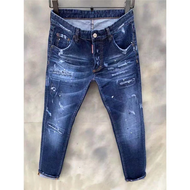 

Мужские эластичные джинсы с принтом, светло-голубые узкие джинсы Dsquared2 в европейском и американском стиле, модель 2021 года