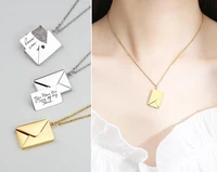 engraved letter names personality stainless steel pendant necklace customized envelope valentines day gifts for women jewelry