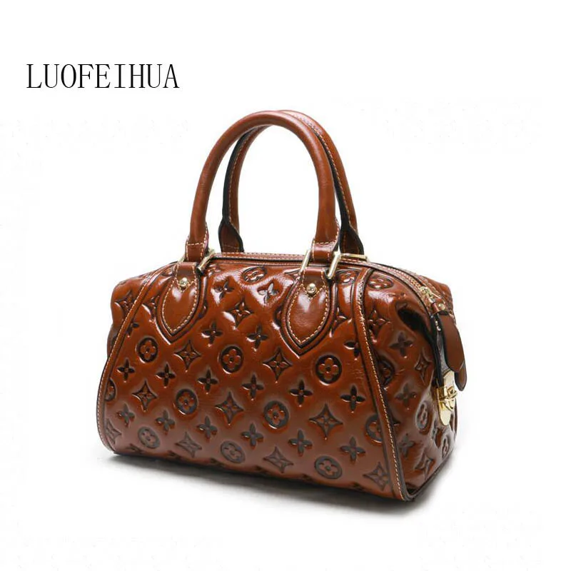 Genuine Leather women bags for 2019 new national wind layer leather handbag Embossed shoulder bag pillow | Багаж и сумки