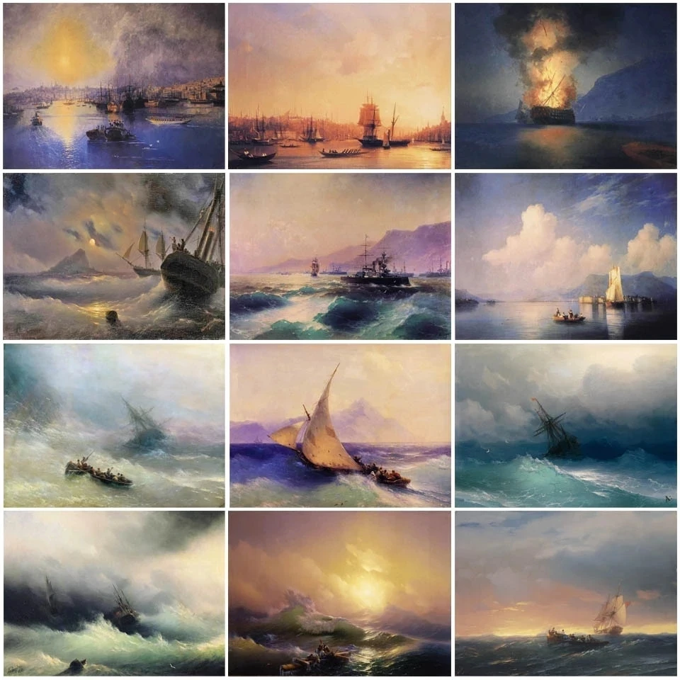 

5D Diy Diamond Painting Turbulent Sea Ocean Ship Boat Rhinestone Square/round Diamond Embroidery Mosaic Bead Home Decoration