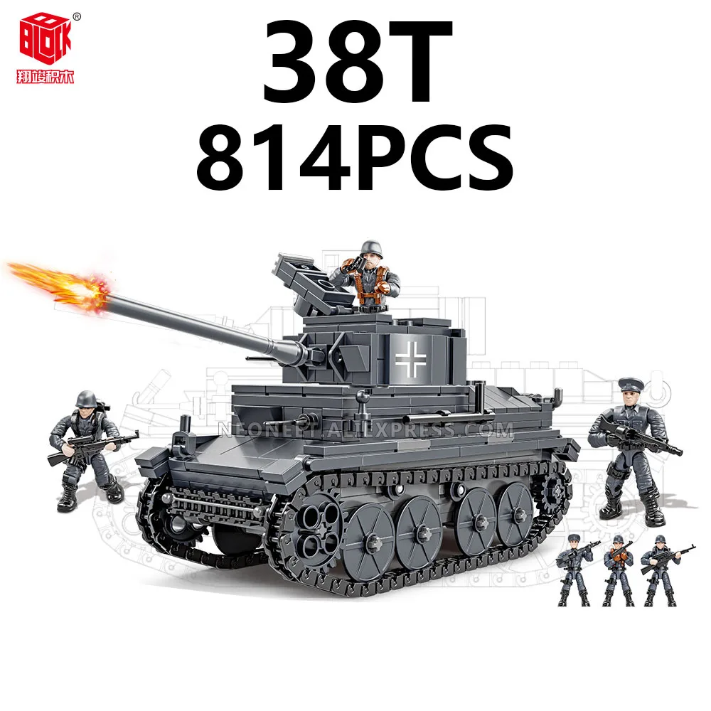 

Fit MiniFigures Mega Bloks WWII Military Army Soldier T-34/85 M26 38T Tiger Tank Lot Building Blocks Toys Model Weapon Set Lot