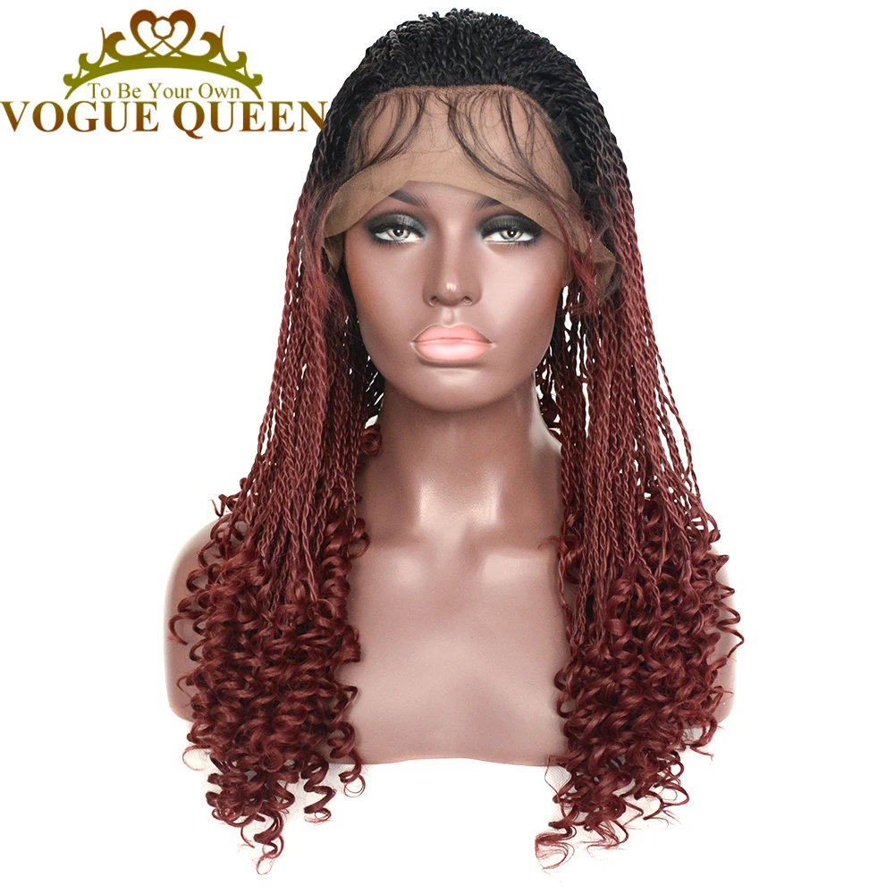 Двухцветные плетеные косички Vogue Queen с эффектом омбре бордовые кудрявым концом