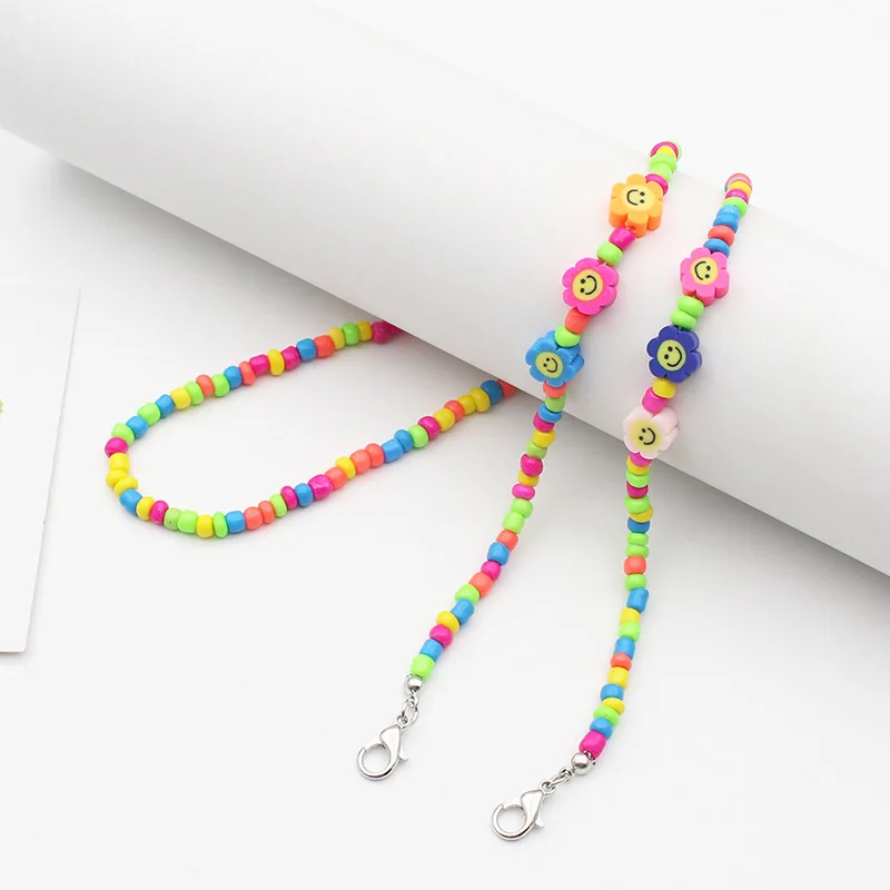 Цветные бусины для очков цепи с изображением фруктов и улыбки цепочка со шнурком