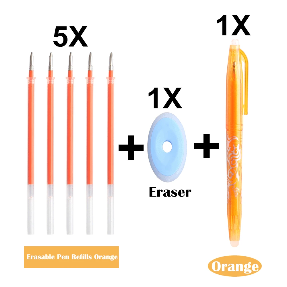 7PCS Orange 7 шт./лот, стираемая ручка, набор для заправки, моющаяся ручка, многоцветные чернила, 0,5 мм, стираемая ручка, стержень, школьные, офисные, канцелярские принадлежности - Цвет: 7PCS Orange