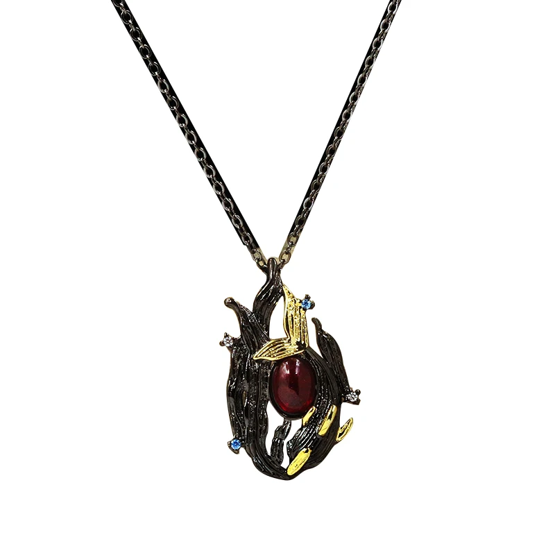 

Ajojewel Red Stone Black Necklace Women Two-tone Leaf Designer Necklaces Vintage Jewelry Collection Gift Bijoux