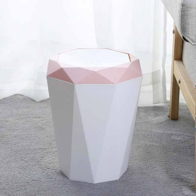 

Nordic Swing-lid Trash can Household Plastic Bucket Creative With Lid Kitchen wastebin Living Room Desktop Paper Basket Diamond