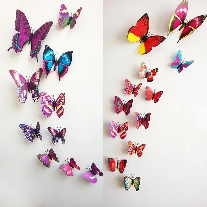 12 шт./партия ПВХ 3D DIY Бабочка наклейки на стену домашний декор плакат для кухни