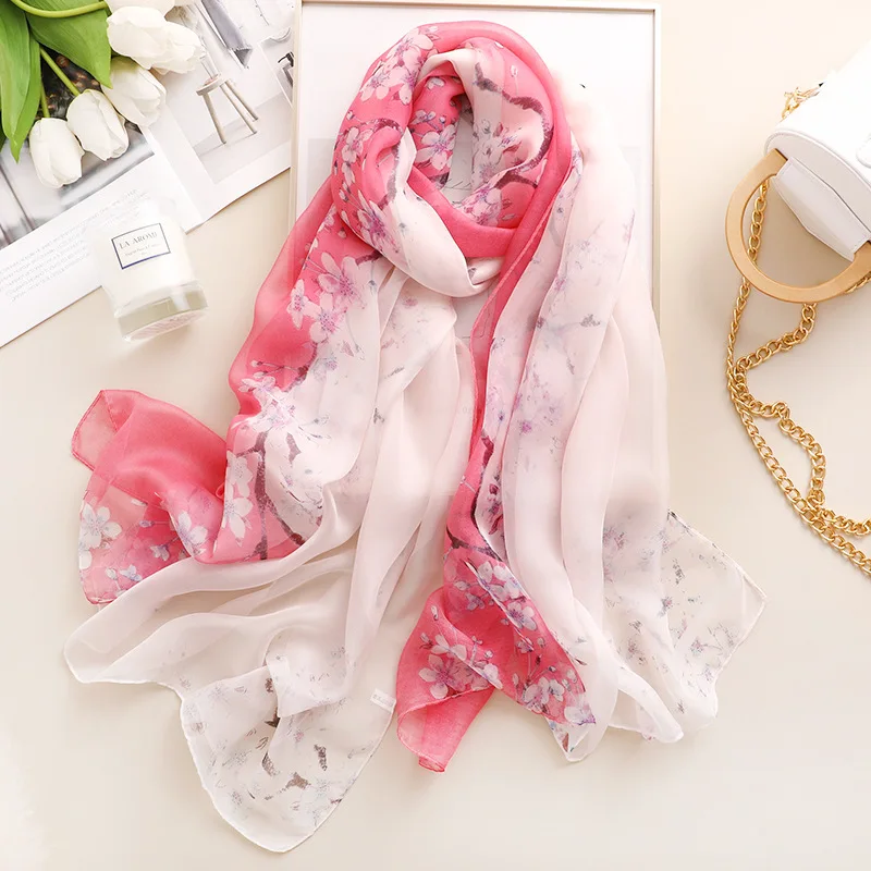 2020 Новый женский шелковый шарф с цветочным принтом пляжные шали и обертывания