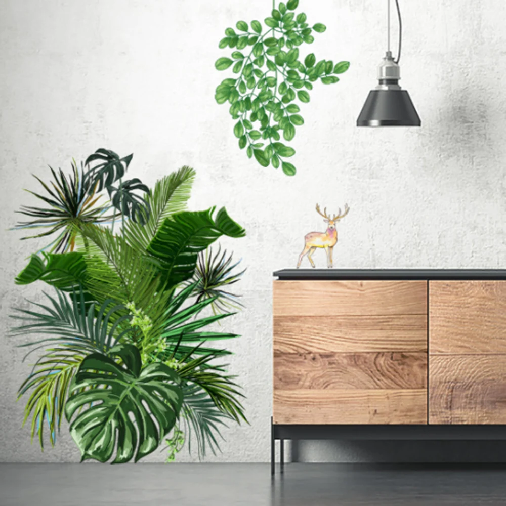 

Flower Green Plant Turtle Back Leaf Fawn Creative Wall Decal Background Wall Living Room Decoration Wall Sticker High Quality