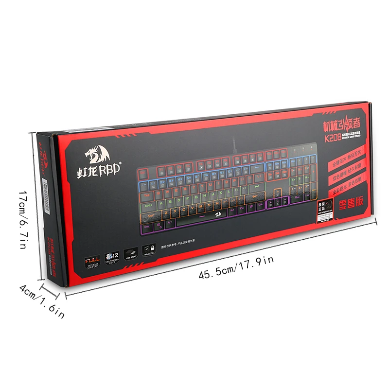 Игровая механическая клавиатура Redragon K208 с защитой от фиктивных нажатий RGB