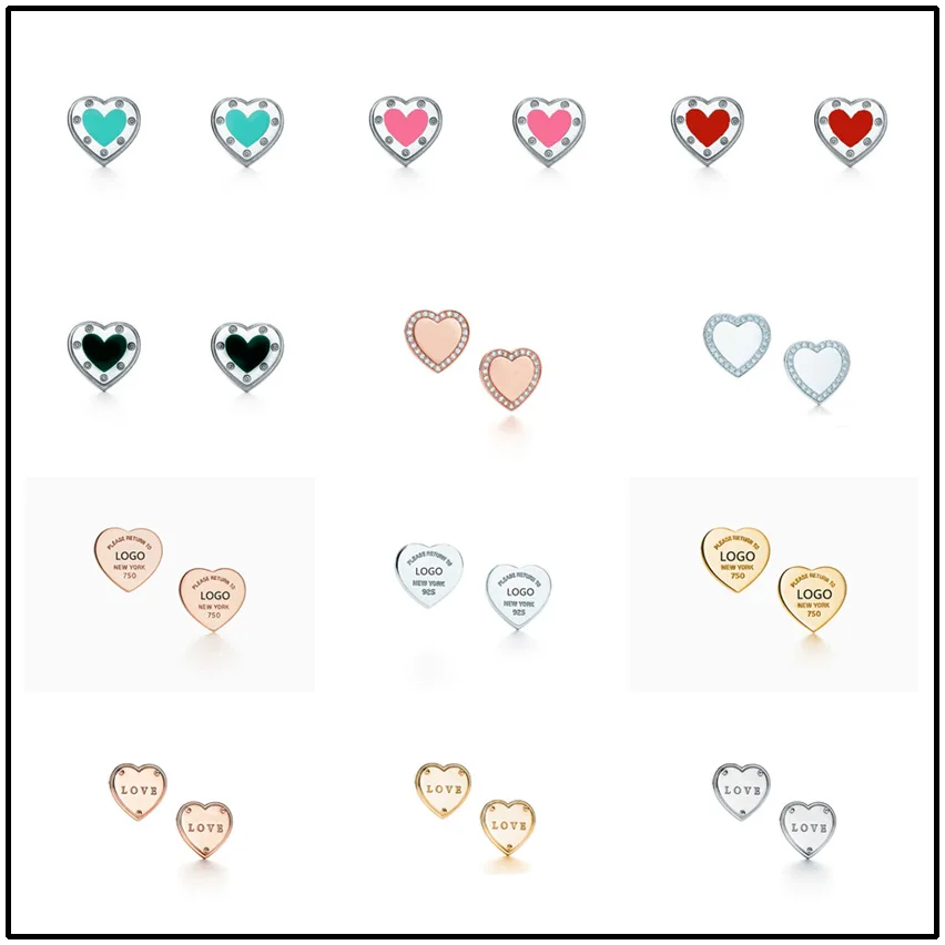 

1:1 S925 Sterling Silver Heart-shaped Series Earrings Classic Fashion Exclusive Blue Enamel Splash Heart-shaped Earrings Jewelry
