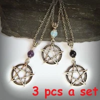3 pcsset pagan wicca beads pentagram witch pentacle necklace wiccan pendant jewelry for women party gift