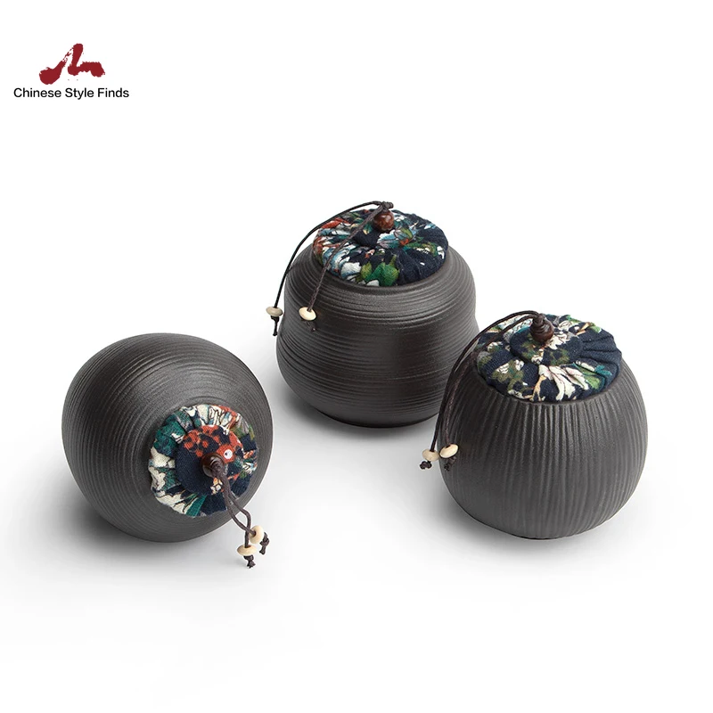 Tea Set Ceramic Caddies Black Vintage Canister Chinese Kungfu Accessories | Дом и сад