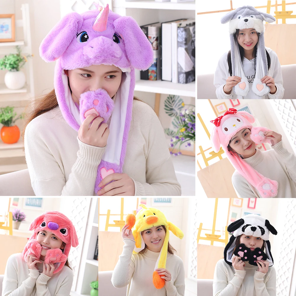 CYSINCOS 2020 Kids Cute Plush Rabbit Pinching Bunny Ear Hat Can Move Lighted Cap Toy Gift for Girls Hair Accessories | Детская одежда и