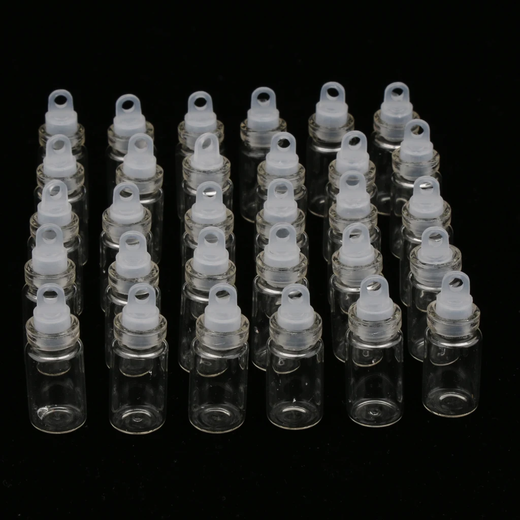 1ml 30 шт Мини пустые прозрачные стеклянные эфирные емкости для масла плавучая бутылочка желаний Ожерелье Подвеска «сделай сам» флаконы с пластиковой пробкой, 1 мл/2 мл - Цвет: 1ml