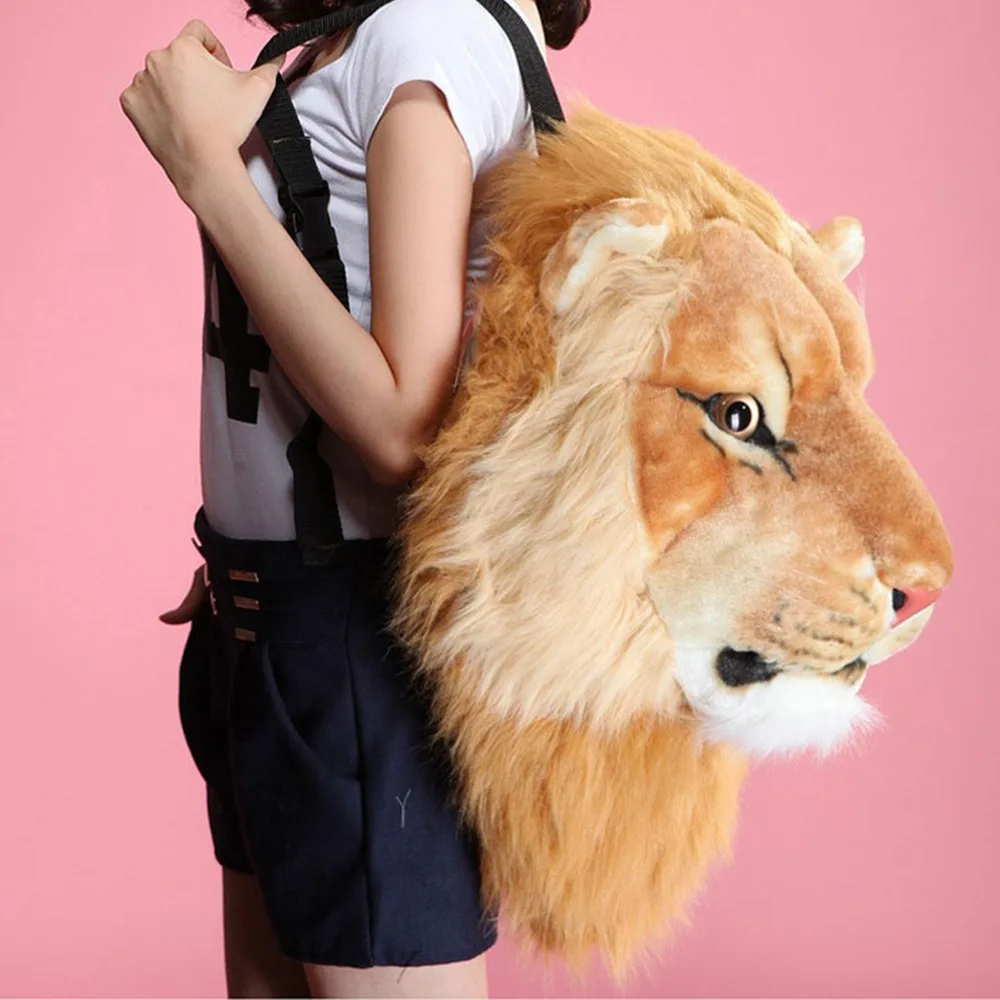 3D Animal Design Girls Backpack Tiger Lion Leopard Panda Fur School Bags Luxury Women Chain Clutch Crossbody Shoulder Bags Purse