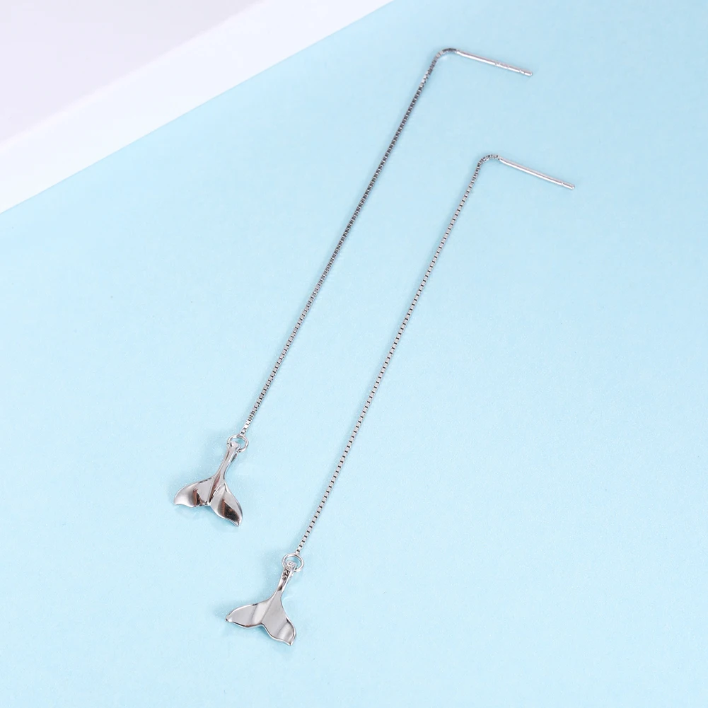 

SILVERHOO 925 Sterling Silver Earrings For Women Simple Fishtail Tassel Drop Earring Fine Jewelry Romantic Engagement Gift