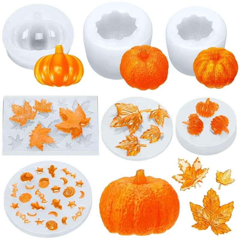 

7Pcs DIY Halloween Thanksgiving Pumpkin Maple Leaves Star Moon Bat Pendant Silicone Epoxy Resin Mold Kit Art Craft Tools