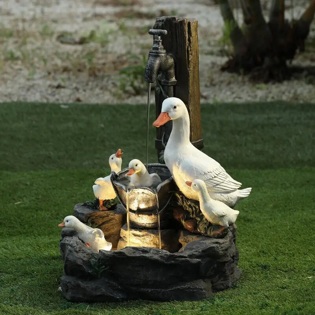 

Animal Garden Statue Solar Garden Squirrel Duck Animal Fountain Resin Miniature Ducks Ornaments Garden Yard Home Decor