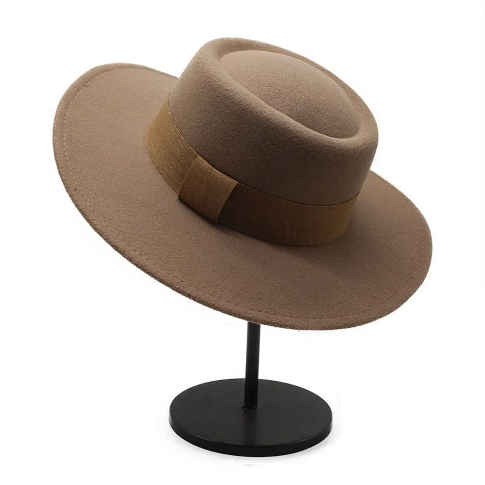 

Spring And Autumn Fedora Hats For Women Minimalist Style Woolen Flat Top Band Decoration Prom Party Street High Quality Caps