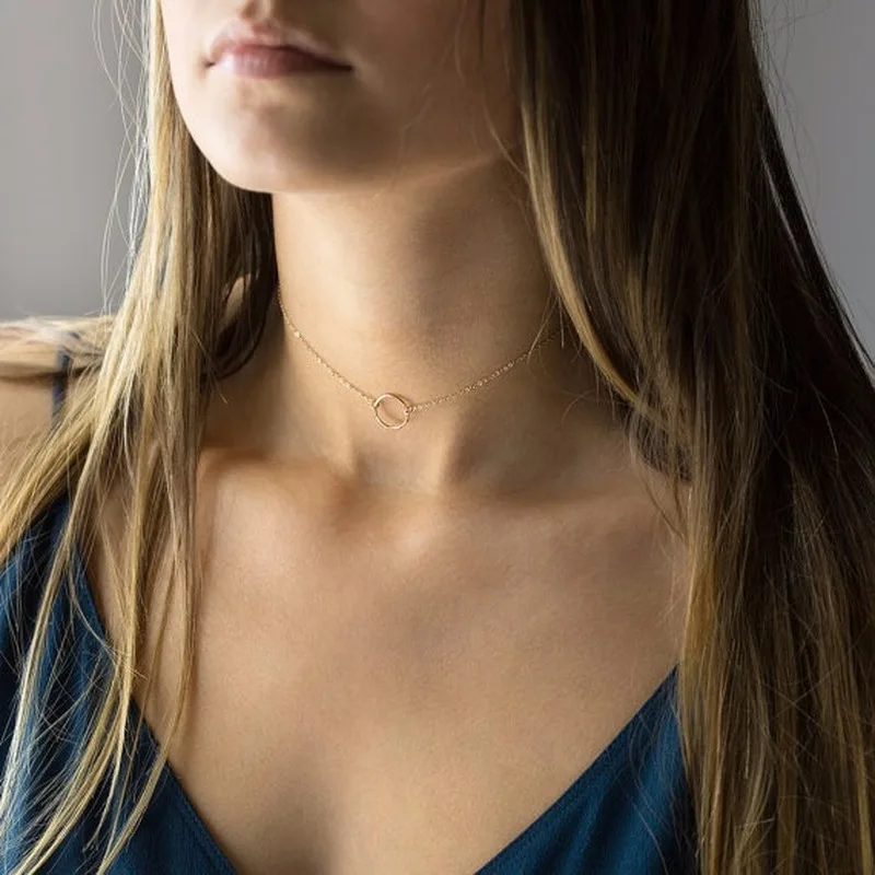 

Kpop Simple Copper Ring Choker Necklace Ladies Short Clavicle Necklace Jewelry for Women Chain on The Neck Wholesale