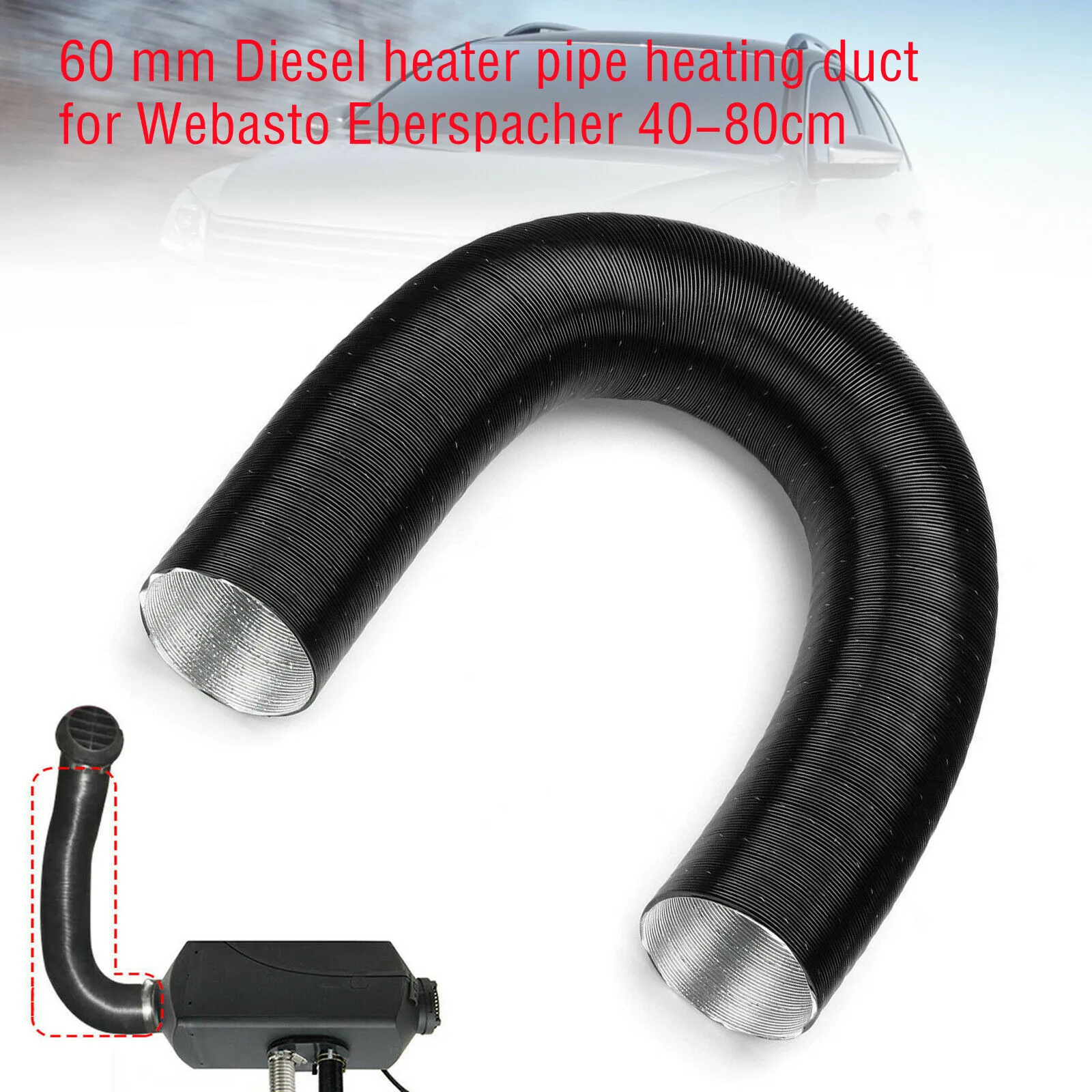 

60mm Diesel Heater Duct Warm Air Ducting Pipe Flame Resistant Fits Webasto Eberspacher Length Is 40cm & Is Extendable To 80cm