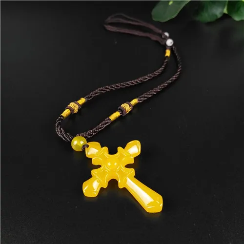 Натуральный желтый китайский нефритовый крест подвеска ожерелье модные