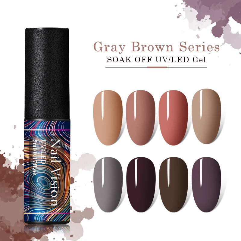 Nail Vision 5ML Gel Polish For Manicure Semi Permanent Enamels UV Led Pure Grey Brown Art Varnish Soak Off | Красота и здоровье