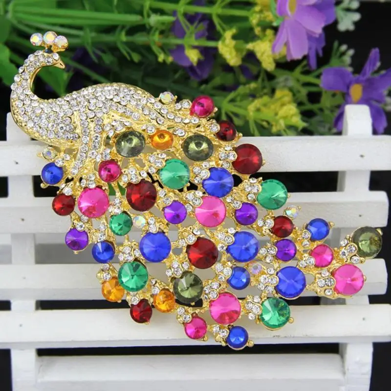 Брошь Павлин большого размера цветные хрустальные женские украшения для