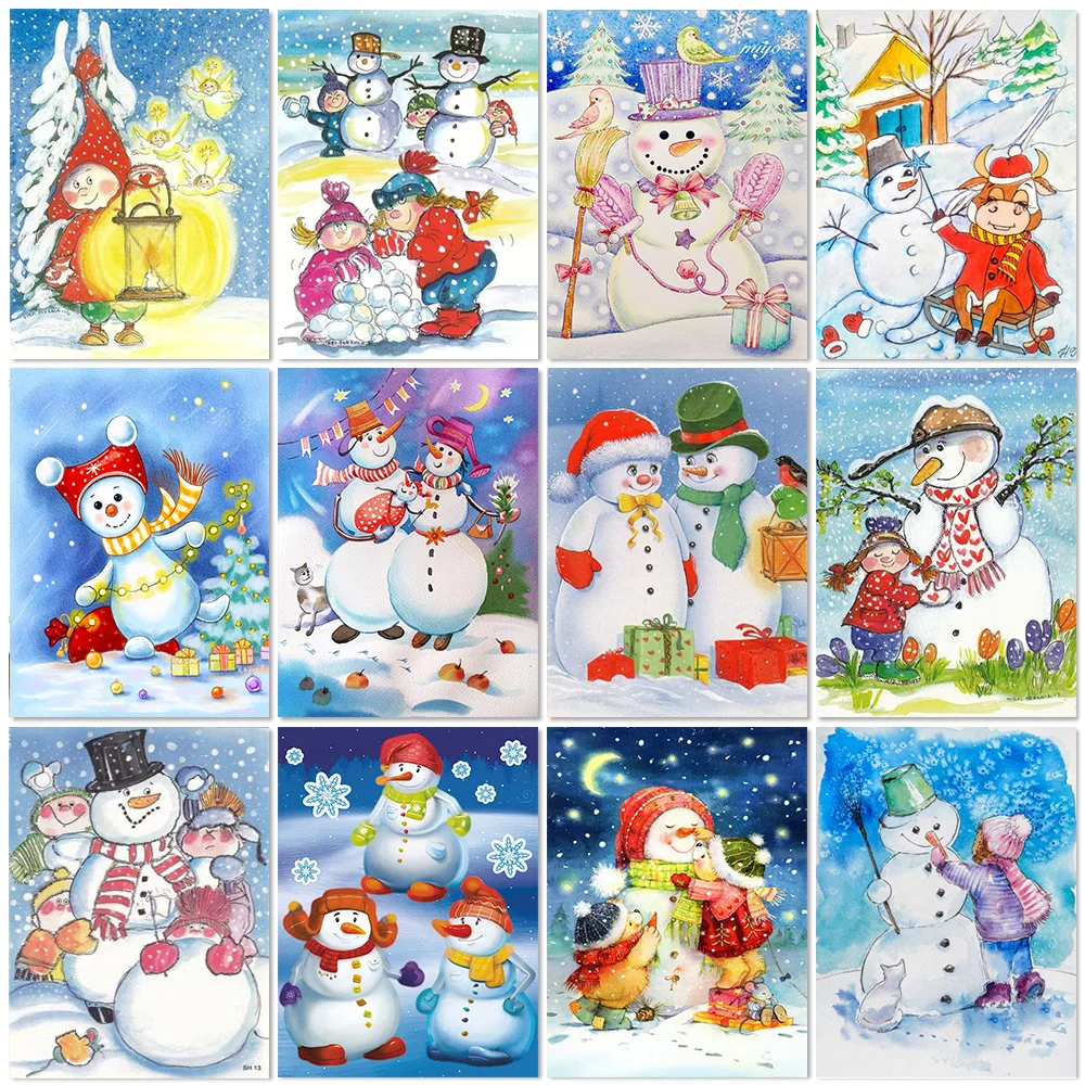 

Diy Diamond Painting Snowman Cartoon 5D Diamond Embroidery Winter Scenery Rhinestone Mosaic Cross Stitch Hobby Home Decor Gift