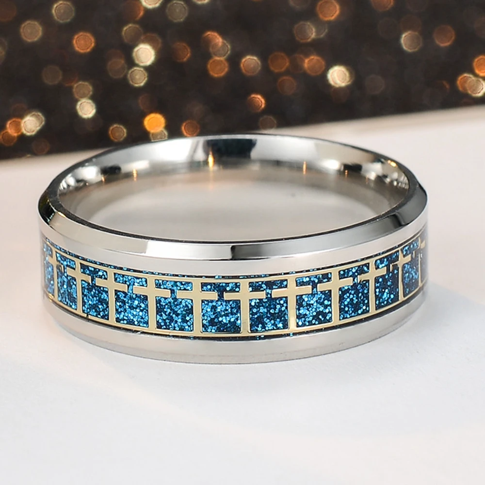 Мужское Библейское кольцо с крестом 5 видов цветов на выбор из нержавеющей стали