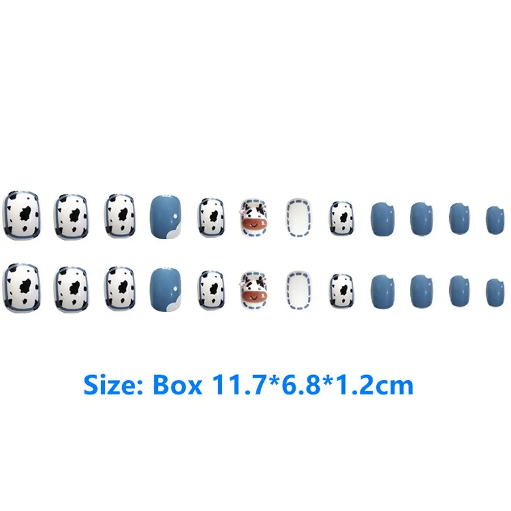 

24Pcs Short 3D Cute Cow Fake Nails Full Cover False Nail Art Tips Artificial Fashion Detachable Manicure Fake Nails Decorations