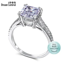 dreamcarnival 1989 real solid silver ring for women big square zircon wedding engagement must have white luxury jewelry sj24394
