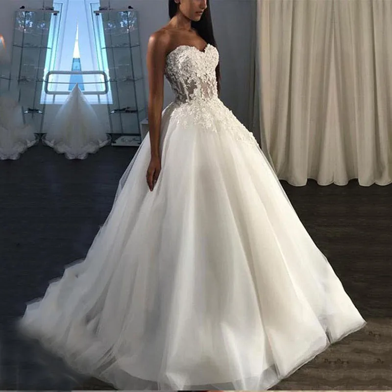 

Eightale Princess Wedding dresses 2021 Sweetheart Appliques Lace bridal dresses Lace Up Wedding Gowns vestidos de noiva