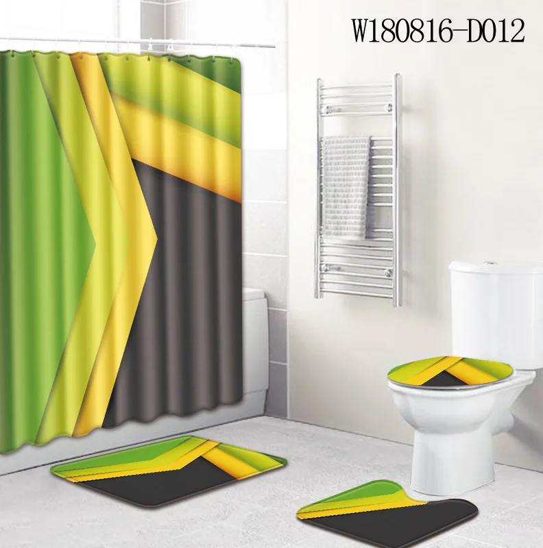 Набор из 4 ковриков для ванны Zeegle комплект полосатых с занавеской душа крышкой