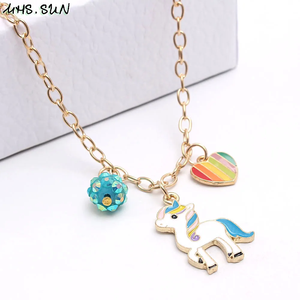 MHS.SUN Единорог/Сердце/мяч подвески цепочка ожерелье браслеты для девочек Детский
