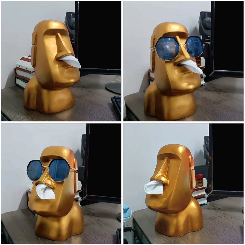 

1Pc Facial Tissue Holder Home Decor Moai Statue Art Ornament Holder