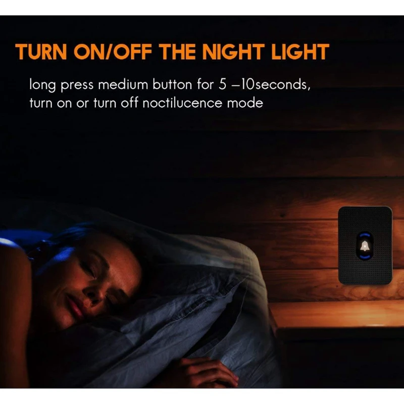 

LED Night Light Wireless Doorbell 55 Ringtones 300 Meters Distance Doorbell US PLUG