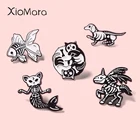 Мужские и женские Кожаные броши с кошачьим лицом, рыбий хвост, динозавр, готический скелет, панк-заколки, ужасы, кожаные аксессуары, ювелирные изделия
