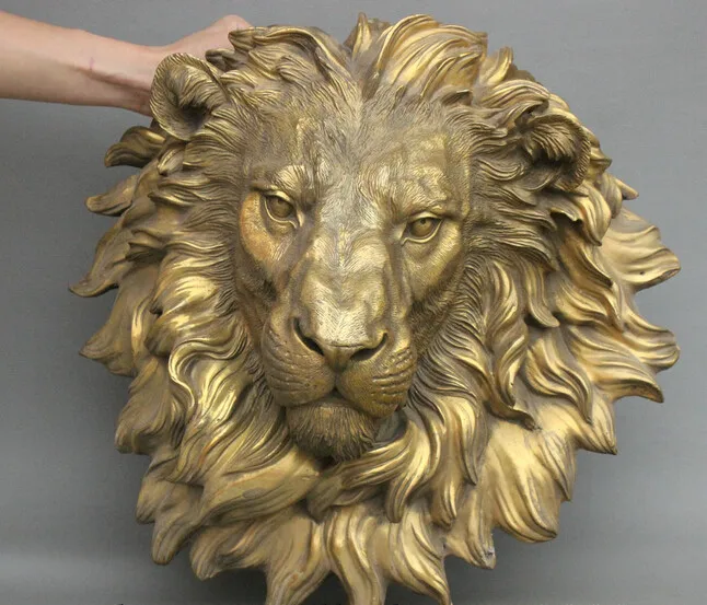 Ремесла художественная коллекция китайская латунь медь злой голова льва маска