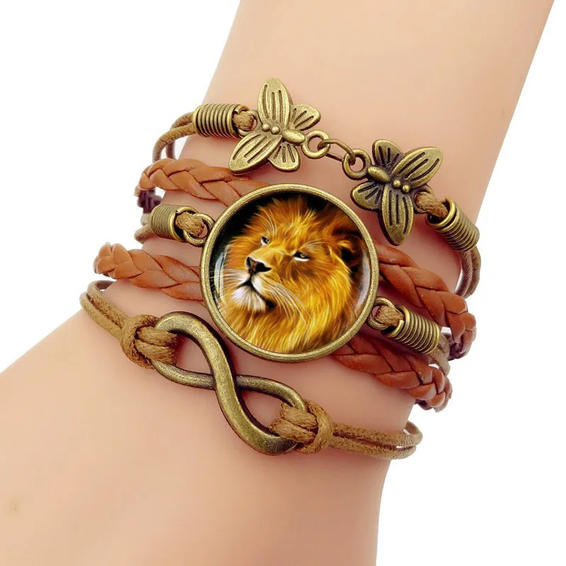 Винтажный панк кожаный браслет золотистого цвета Лев узор ювелирные изделия