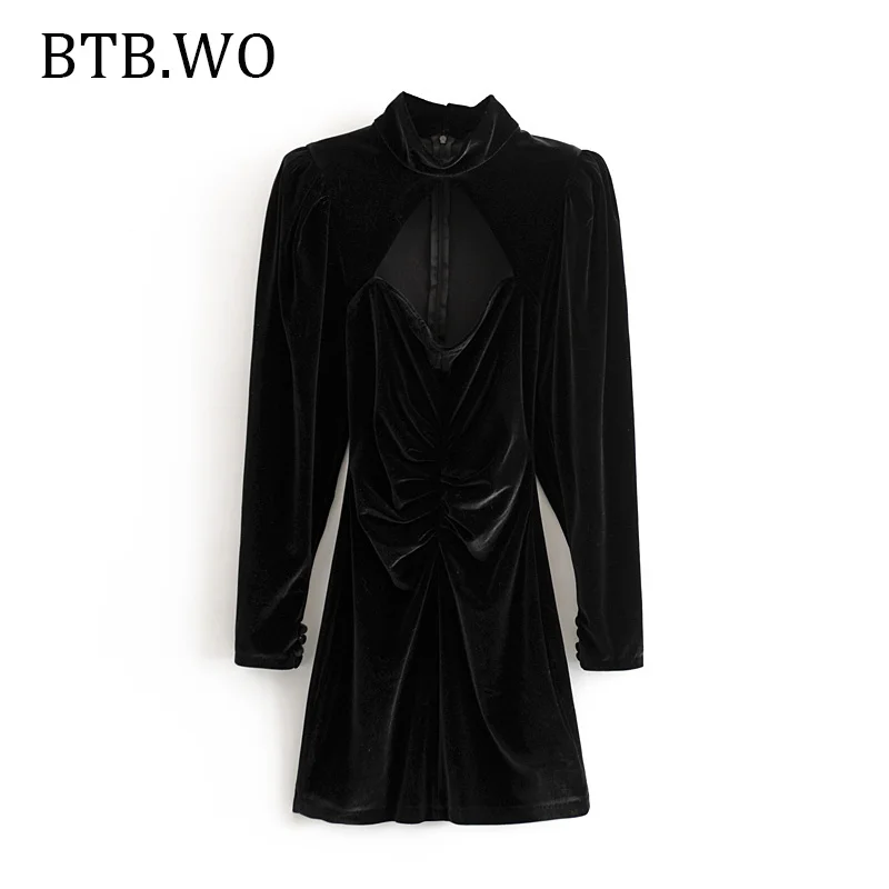 BTB. WO Платье женское осень зима сексуальное с длинным рукавом v образным вырезом