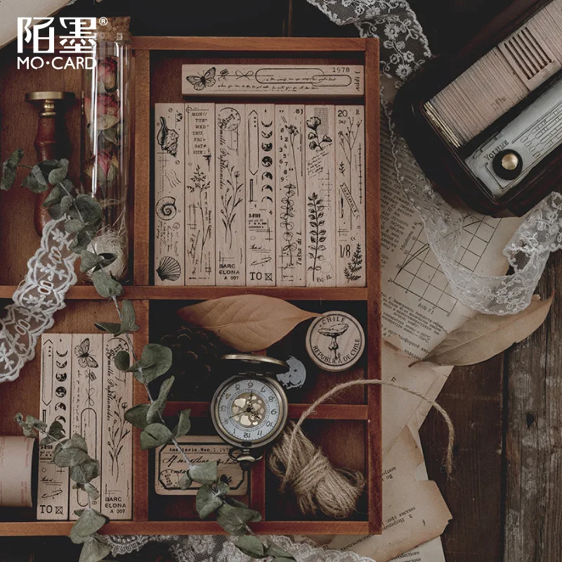 Винтажные Штампы деревянные и резиновые штампы с цветочными растениями для