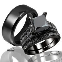 carofeez black engagement wedding couples ring womens zircon rings set mens rings lover gift valentines day gift