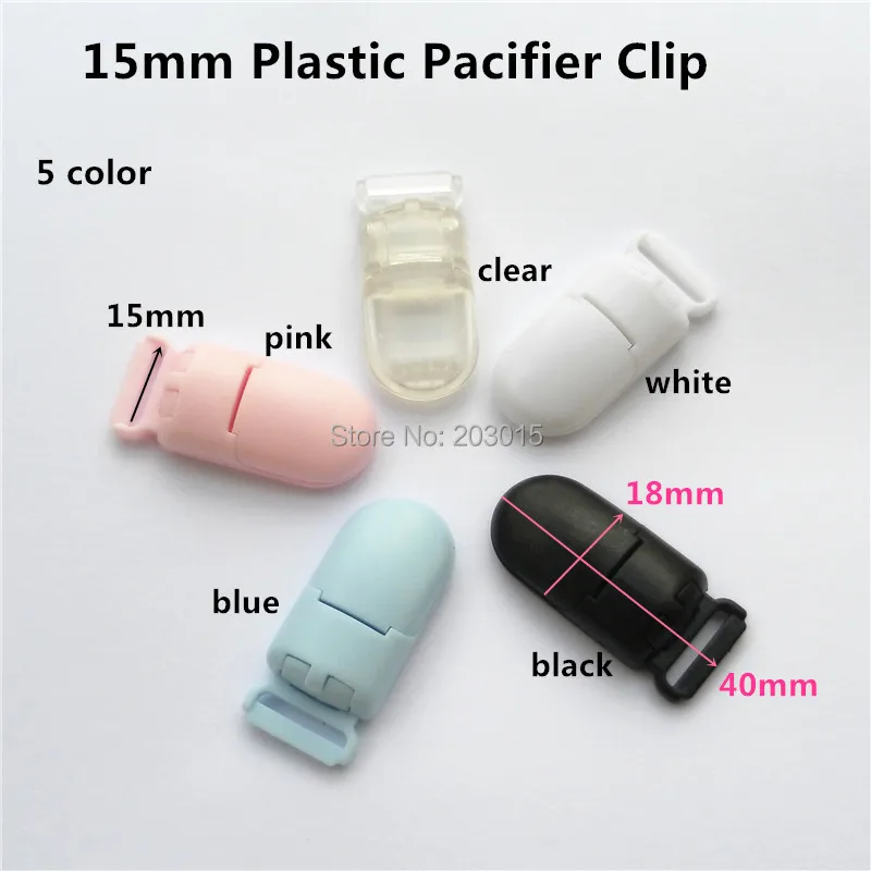 

( 5 color mixed ) 100pcs 1.5CM Kam Brand Plastic Baby Pacifier Dummy Chain Holder Clips for 15mm ribbon Suspender Clips